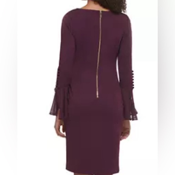 Calvin Klein Boat Neck Flare Sleeve w/buttons Dress - Picture 8 of 9